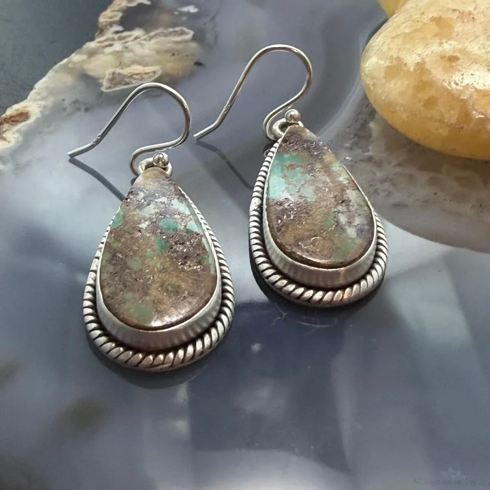 Sterling Southwestern Style Teardrop Royston Turquoise Dangle Earrings For Women